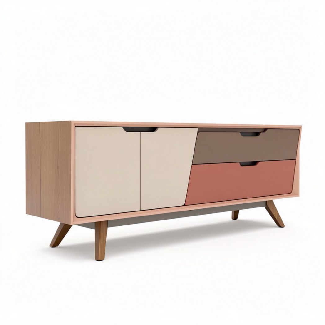 Meuble TV en bois avec tiroirs en couleur pastel dimensions 150 x 40 x 70cm