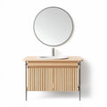 Meuble de salle de bain en bois clair avec lavabo rond et miroir 70 x 45 x 85cm