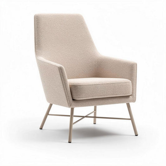 Fauteuil moderne en tissu bouclé beige avec pieds en métal 70 x 80 x 95cm