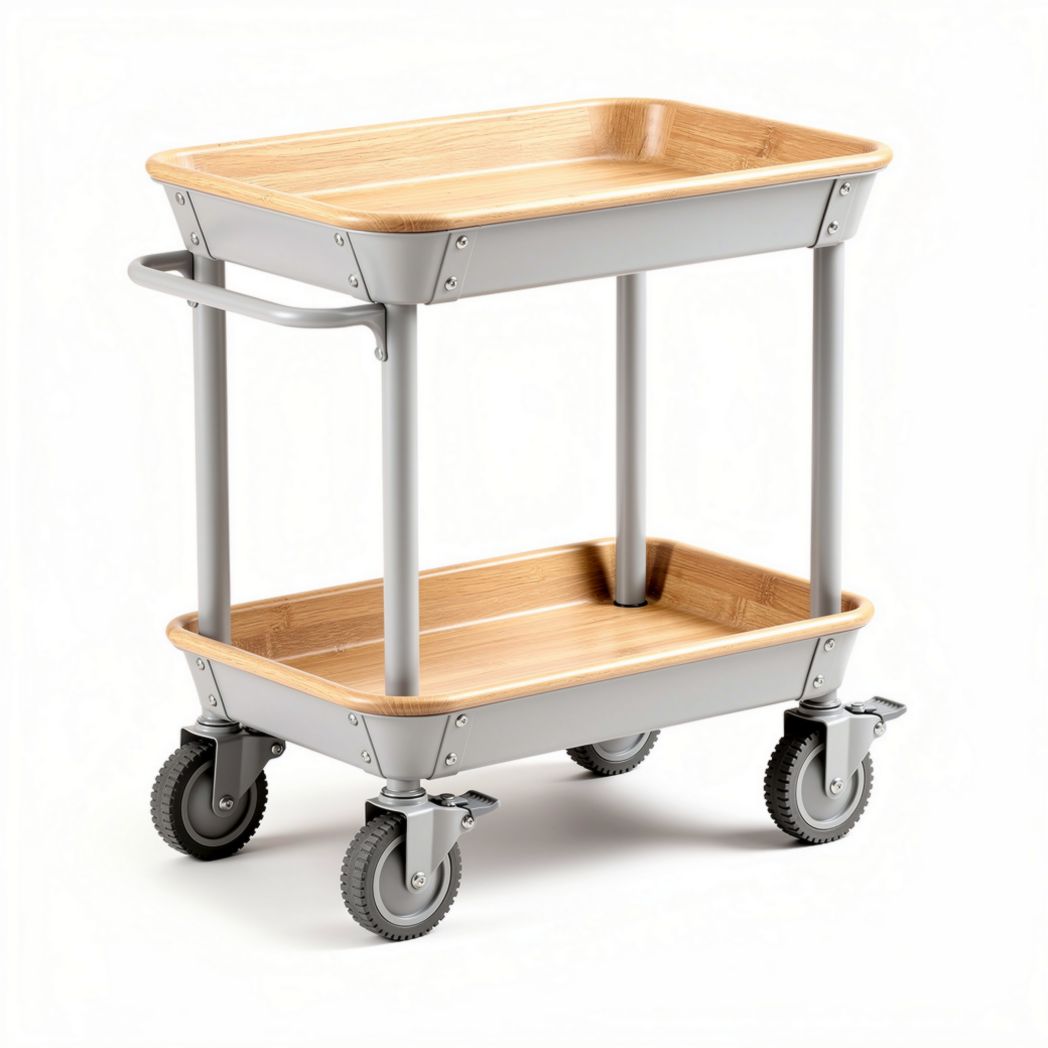Chariot de service en bambou et métal gris 80 x 45 x 80cm avec roulettes