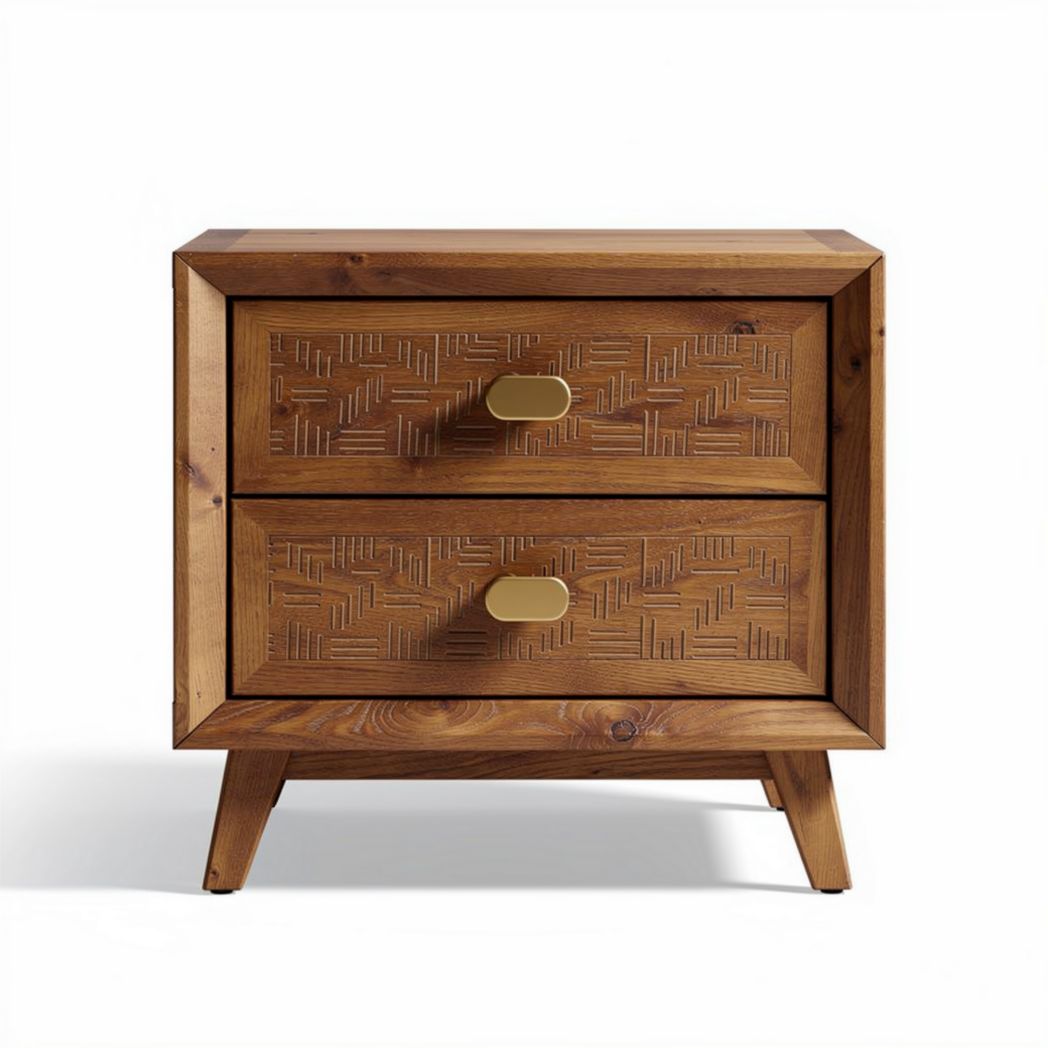 Table de chevet en bois avec deux tiroirs en chêne 45 x 40 x 30cm