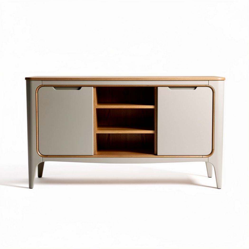 Meuble de rangement en bois couleur beige et chêne 120 x 45 x 75cm