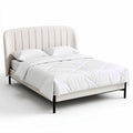 Lit en tissu beige avec sommier en métal 190 x 150 x 100cm