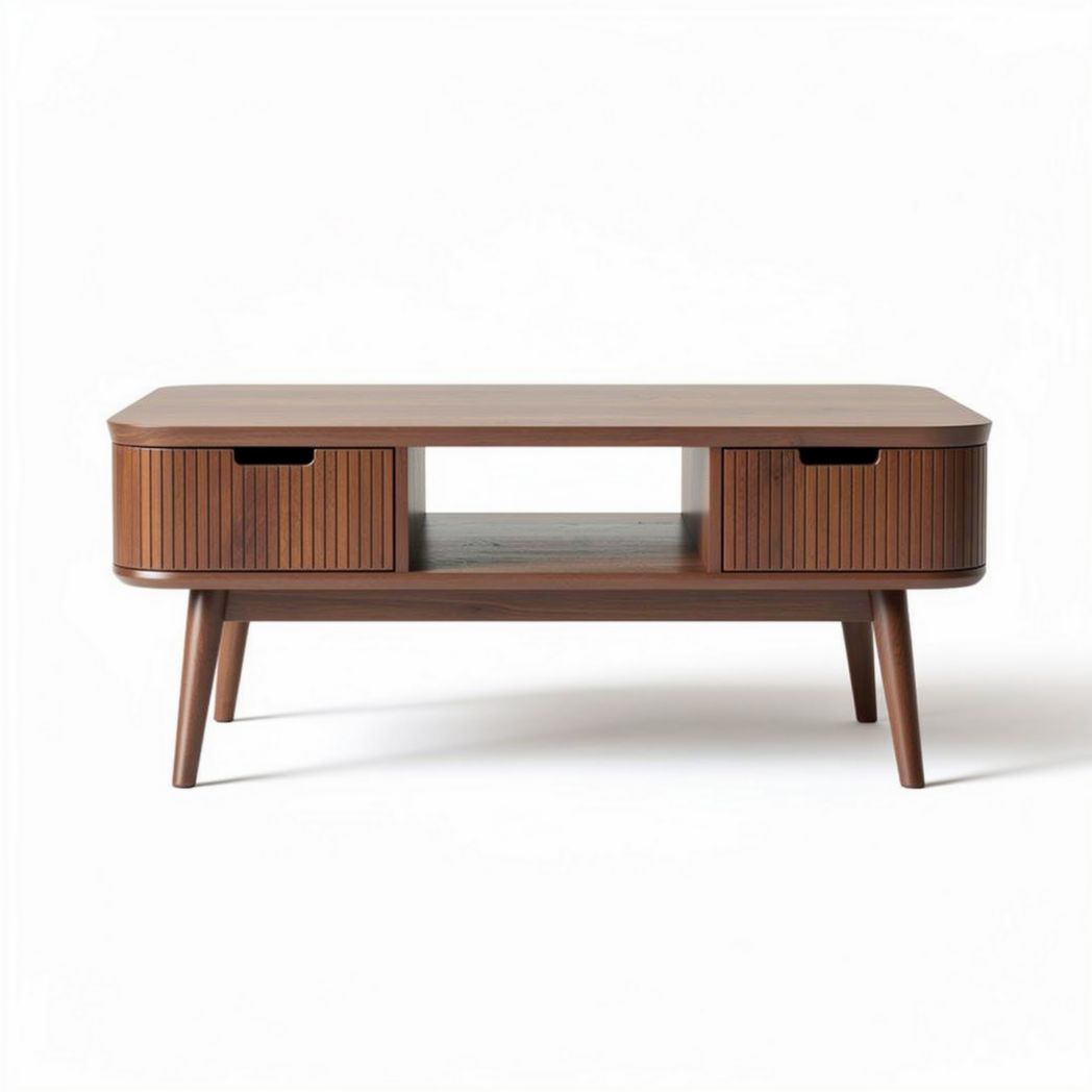 Table basse en bois de noyer 120 x 60 x 45 cm avec tiroirs et étagère ouverte