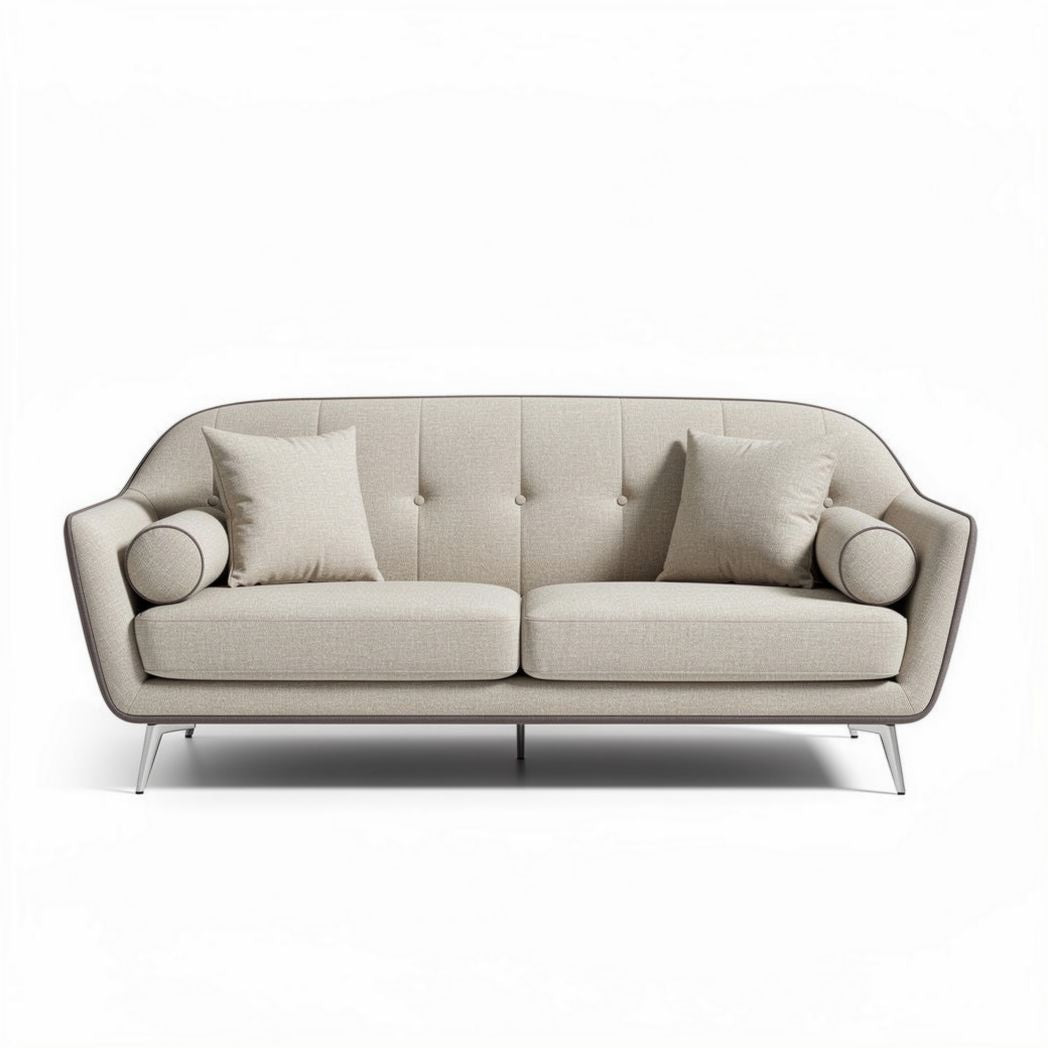 Canapé en tissu beige avec coussins assortis dimensions 200 x 90 x 85cm