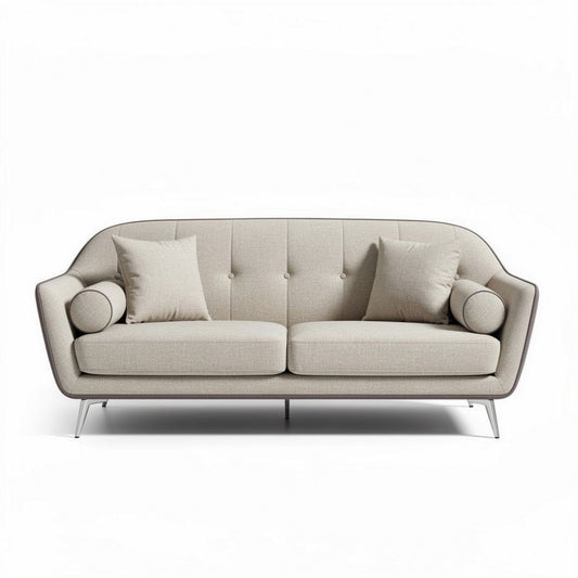 Canapé en tissu beige avec coussins assortis dimensions 200 x 90 x 85cm