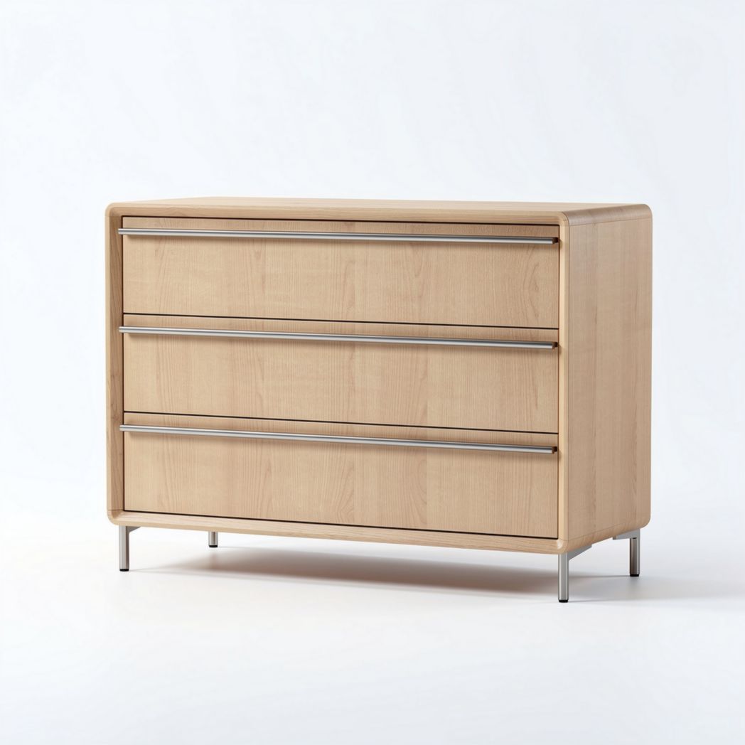 Commode en bois de chêne naturel avec trois tiroirs dimensions 90 x 45 x 80cm
