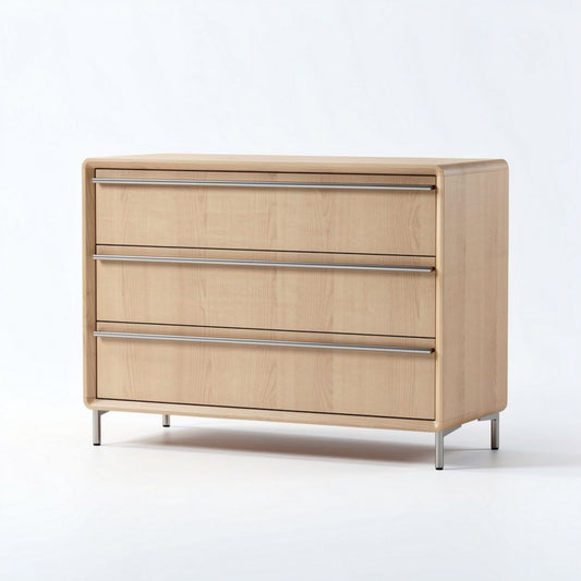 Commode en bois de chêne naturel avec trois tiroirs dimensions 90 x 45 x 80cm