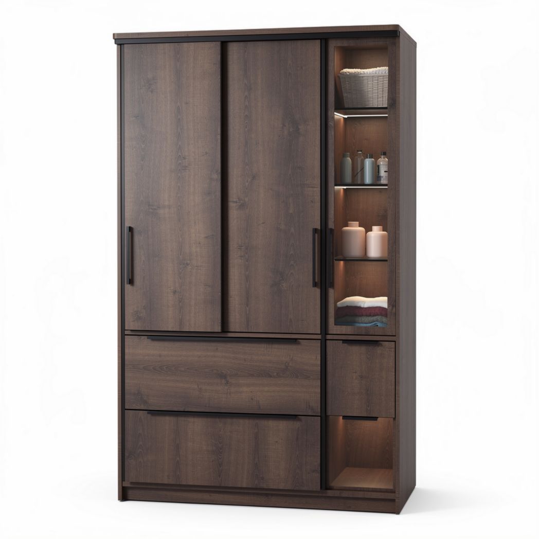 Armoire en bois foncé avec éclairage intégré dimensions 180 x 90 x 40cm