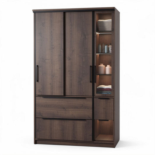 Armoire en bois foncé avec éclairage intégré dimensions 180 x 90 x 40cm