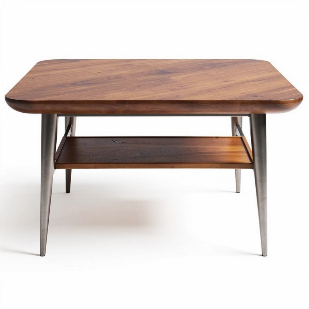 Table basse rectangulaire en bois massif avec étagère en métal 120 x 80 x 45cm